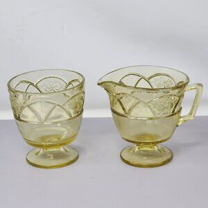 Vintage Yellow Depression Glass Creamer &‎ Sugar Set